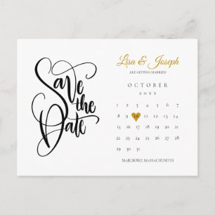 Save the Date Kalender Gold Liebe Herz Postkarte