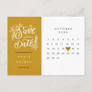 Save the Date Kalender Gold Liebe Herz Postkarte