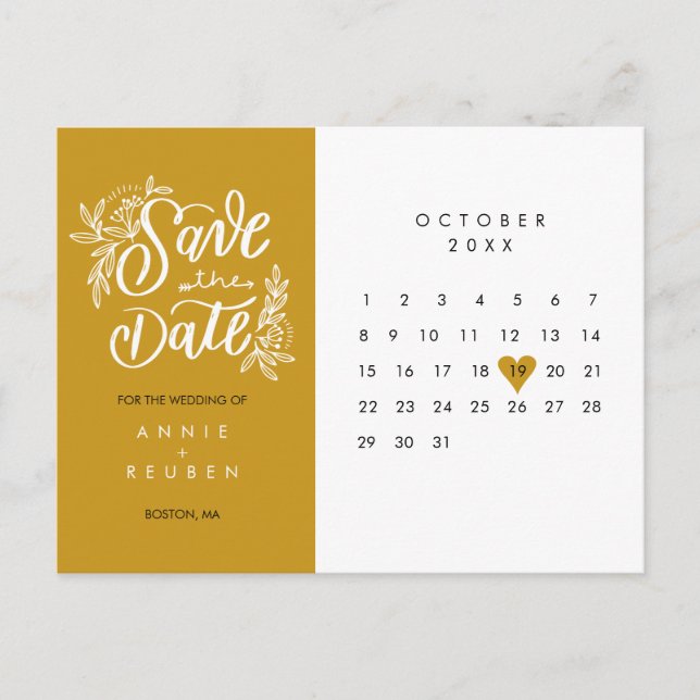 Save the Date Kalender Gold Liebe Herz Postkarte (Vorderseite)
