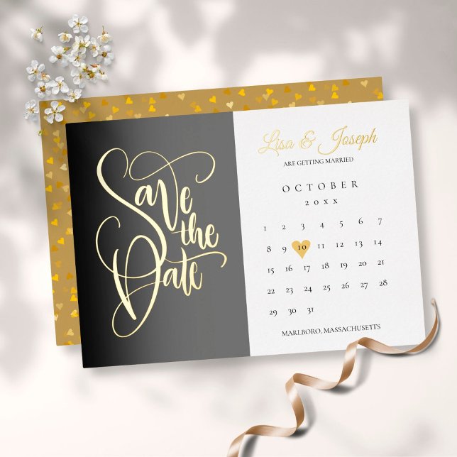 Save the Date Kalender Liebe Herz Gold Folieneinladung (Von Creator hochgeladen)