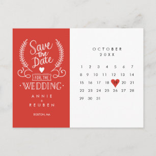 Save the Date Kalender Rote Liebe Herzkarte Postkarte