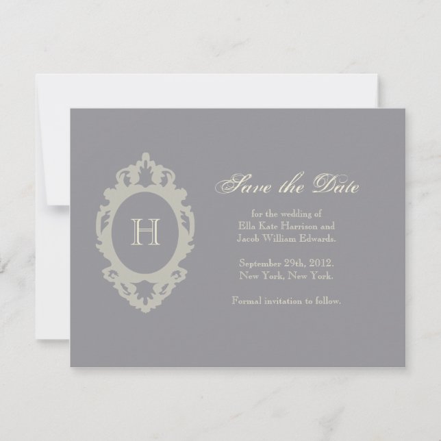 Save the Date // Karkohle & Creme Monogramm (Vorderseite)