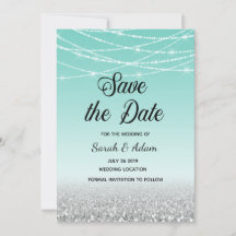 Save the Date-Karte für aquamarinen und Silber-Gli