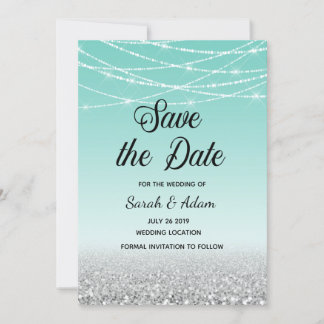 Save the Date-Karte für aquamarinen und Silber-Gli Date