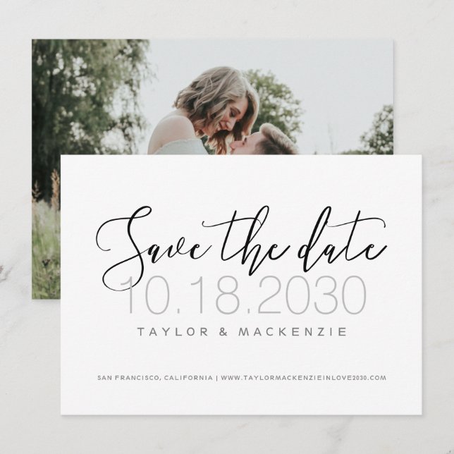 Save the Date Karte für das Schwarzweißkalligrafie (Vorne/Hinten)