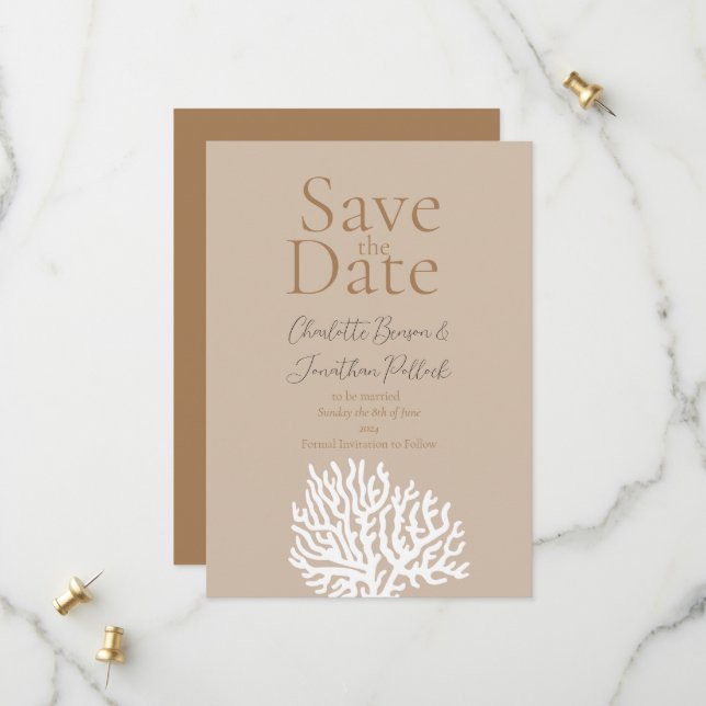 Save the Date Karte für die Minimalistische Korall (Vorderseite/Rückseite Beispiel)