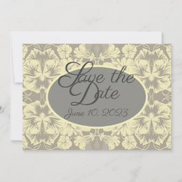 Save the Date Karte für Elfenbein und Grauflora