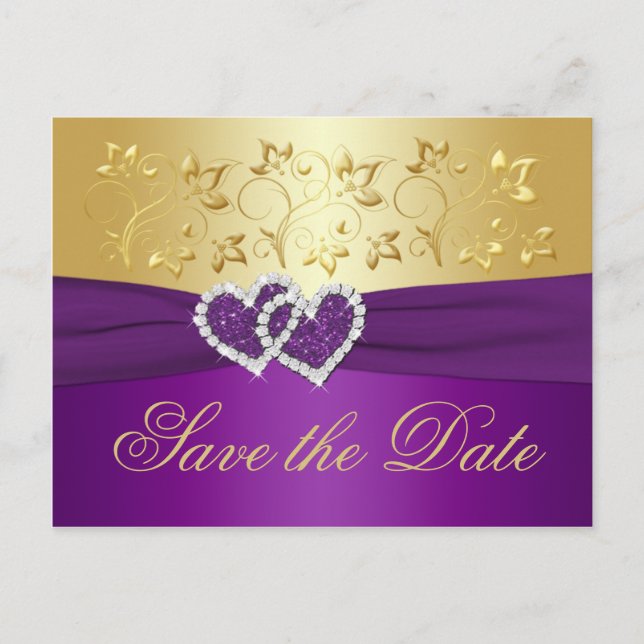 Save the Date-Karte für lila und goldene Blumen Ankündigungspostkarte (Vorderseite)