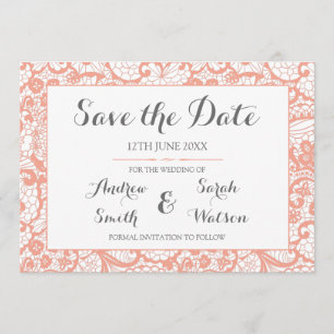 Save the Date Karten, korallenroter Spitze-Entwurf
