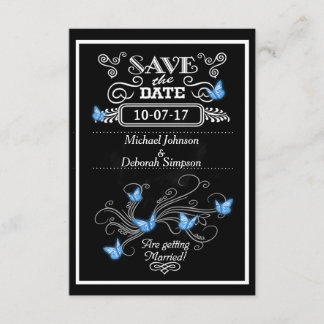 Save The Date Karten Kreidetafel Blaue Schmetterli