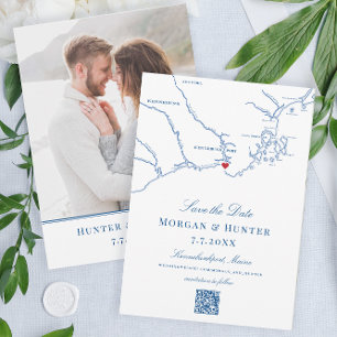 Save The Date Kennebunkport Maine Elegant Map QR code Mariage
