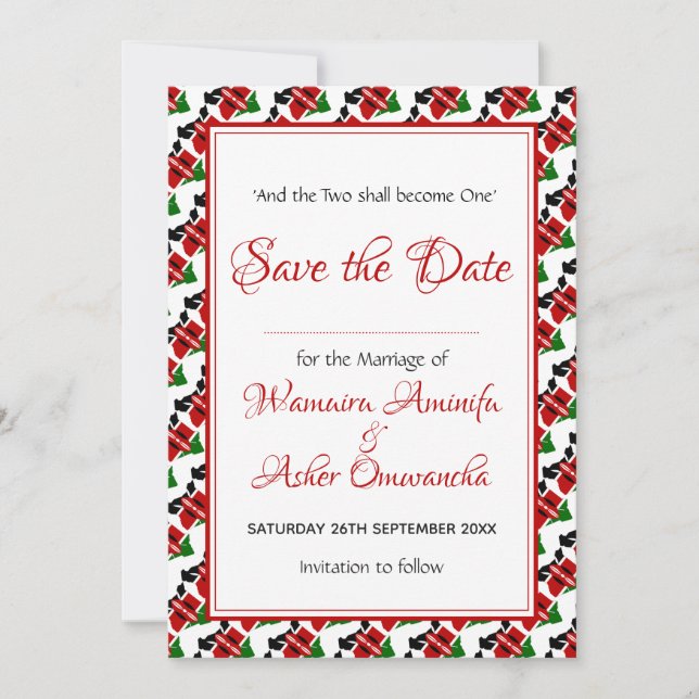 Save The Date KENYA Mariage Christian Custom Celebration RED (Devant)