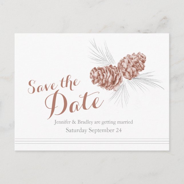 Save the Date Kiefernholzkarte Ankündigungspostkarte (Vorderseite)