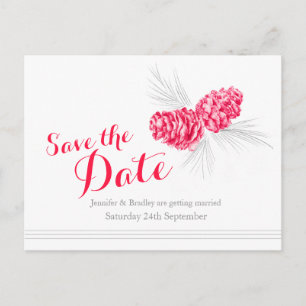Save the Date Kiefernzapfen rote Hochzeitskarte Ankündigungspostkarte