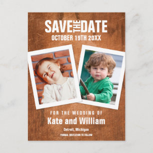 Save the Date Kinderfotos Boho Vintage Holz  Postkarte