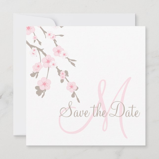 Save the Date Kirschblüten mit Monogramm (Vorderseite)