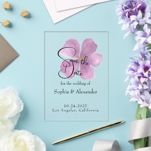 Save The Date - Klare Acryl-Lila-Blumenkarte Acryleinladungen (In Situ (Hochzeit))
