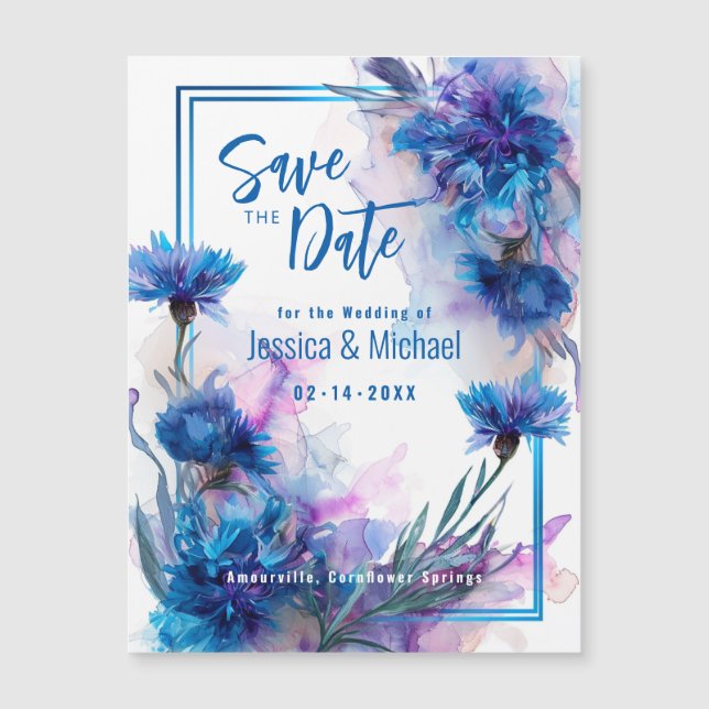 💍 Save the Date Kornblumen und Lavender Elegance Magnetkarte (Vorderseite)