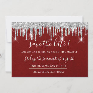 Save the Date Kraft Silver Gray Tropfen Roter Wein