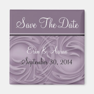 "Save the Date" kräuselt sich über Lila Magnet