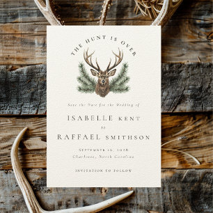 Save The Date La Chasse Est Sur Le Mariage En Chef D'Antler Deer