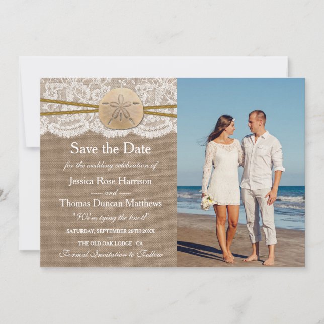 Save The Date La collection de mariages de plage de sable rustiq (Devant)