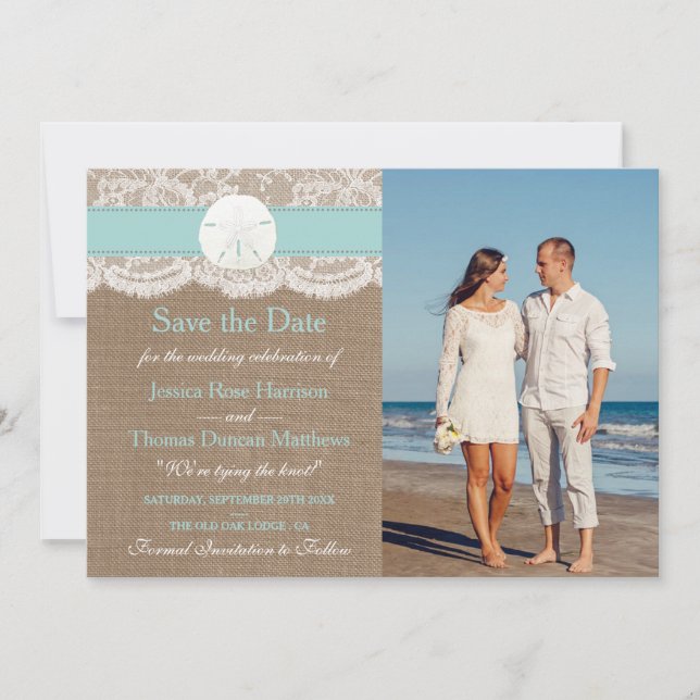 Save The Date La collection de mariages de plage de sable turquo (Devant)