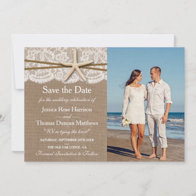 Save The Date La collection rustique de mariage Starfish Beach P (Devant)