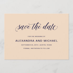 Save The Date La typographie de Blush et de Navy   Mariage Enreg
