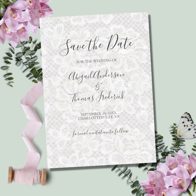 Save The Date Lace Blanche Floral Script QR code Enregistrer la  (Créateur téléchargé)
