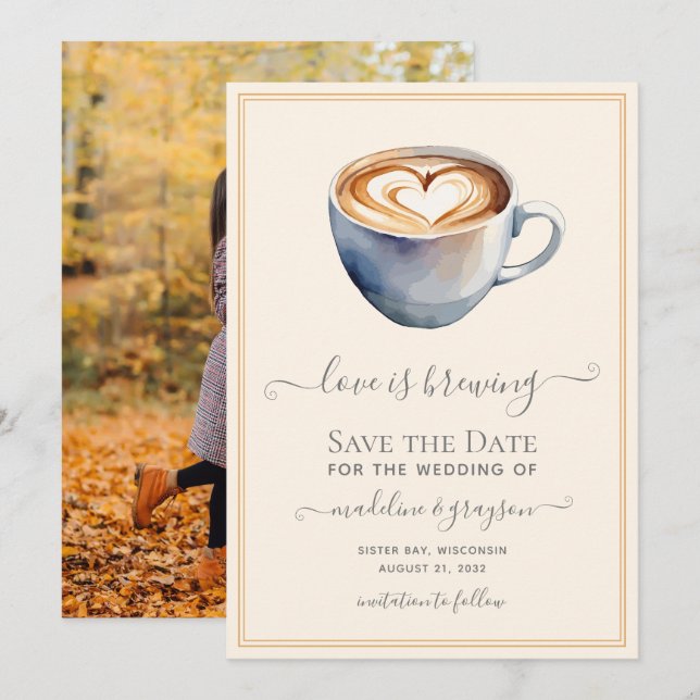 Save The Date L'amour brasse du café Photo (Devant / Derrière)