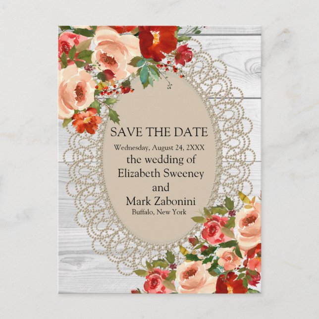 Save the Date Land Rustikales Weißholz Postkarte (Vorderseite)
