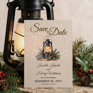 Save The Date Lanterne d'hiver Rustique Photo enneigée