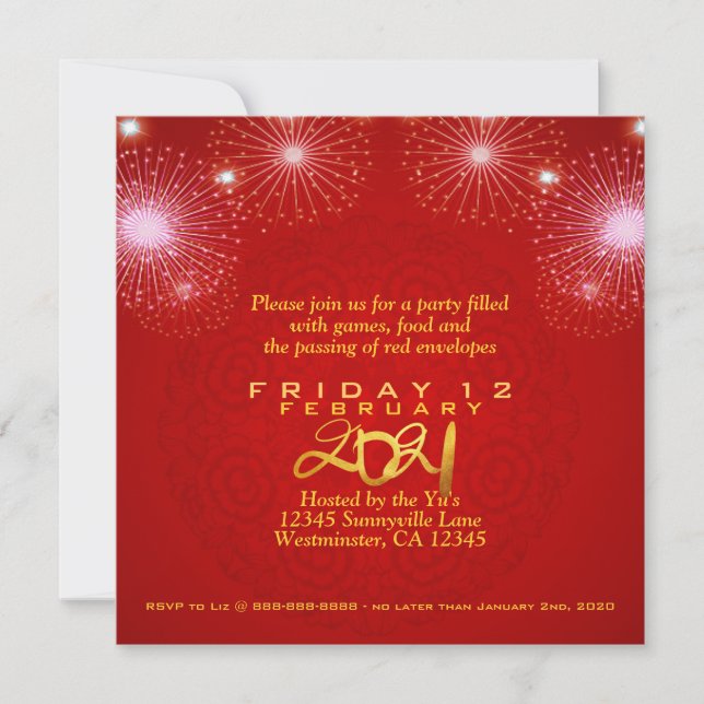 Save The Date Lanternes chinoises Feu d'artifice Ox Année 2021 I (Devant)