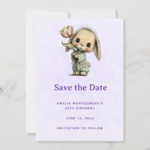 Save The Date Lapin mignon tenant une Tulipe