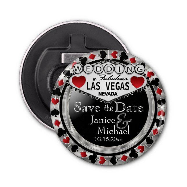 Save the Date Las Vegas - Silver & Red Flaschenöffner (Vorderseite)