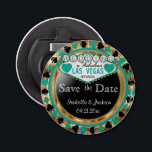 Save the Date Las Vegas Style - Aquamarin Flaschenöffner<br><div class="desc">Flaschenöffner. Heiraten Sie bald? Eine lustige und einzigartige Art, Ihre Hochzeitspläne bekannt zu geben. Save the Date für Ihre Hochzeit ein Flaschenöffner bereit für Sie zu personalisieren. Mit den Worten "Save the Date" in einem Las Vegas Stil in Imitaten metallisches Gold, aquamarin und schwarz Design. 📌 Wenn Sie weitere Anpassungen...</div>