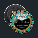 Save the Date Las Vegas Style - Aquamarin Flaschenöffner<br><div class="desc">Flaschenöffner. Heiraten Sie bald? Eine lustige und einzigartige Art, Ihre Hochzeitspläne bekannt zu geben. Save the Date für Ihre Hochzeit ein Flaschenöffner bereit für Sie zu personalisieren. Mit den Worten "Save the Date" in einem Las Vegas Stil in Imitaten metallisches Gold, aquamarin und schwarz Design. 📌 Wenn Sie weitere Anpassungen...</div>