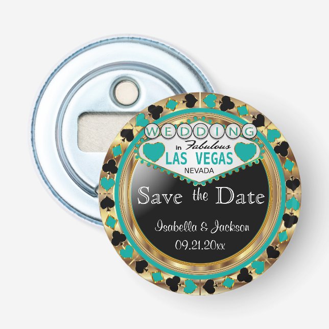 Save the Date Las Vegas Style - Aquamarin Flaschenöffner (Vorderseite)