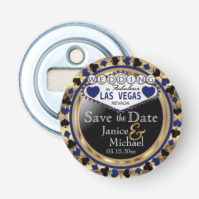 Save the Date Las Vegas Style - Dunkelblau  Flaschenöffner (Vorderseite)