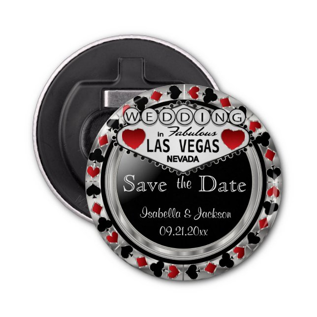 Save the Date Las Vegas Style - Silver & Red Flaschenöffner (Vorderseite)