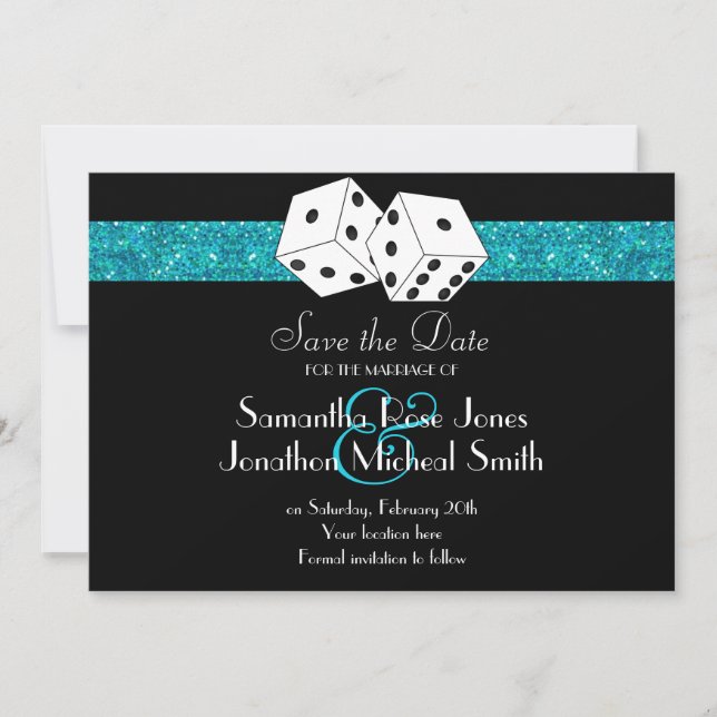 Save The Date Las Vegas Thème Enregistrer la date Turquoise Faux (Devant)