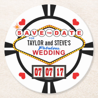 Save the Date Las Vegas Wedding Poker Chip Runder Pappuntersetzer