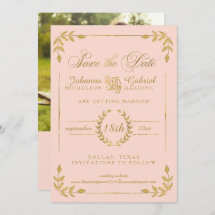 Save The Date Laurel Leaf Blush Pink Gold Enregistrer la date Ph