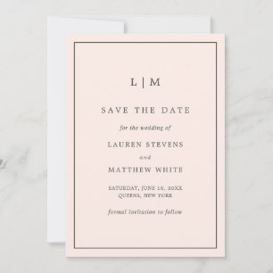 Save The Date Lauren Blush Pink Monogramme Mariage élégant