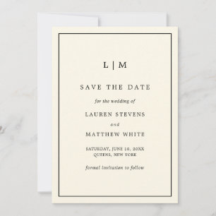 Save The Date Lauren Crème Monogramme Mariage élégant