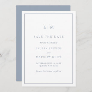 Save The Date Lauren Dusty Blue Monogram Mariage élégant