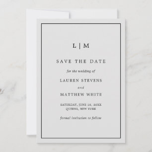 Save The Date Lauren Silver Monogramme Mariage élégant