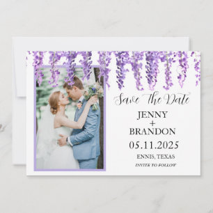 Save The Date Lavande de Wisteria Purple Floral Photo Élégante