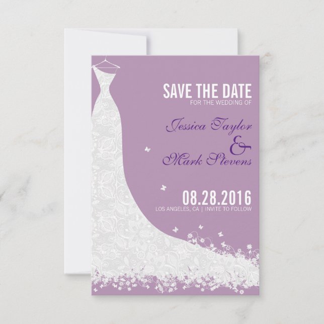 Save The Date Lavande Et Mariage Dentelle Blanche Robe Enregistr (Devant)
